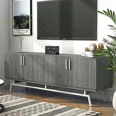 Tomfaul 60" Wide Distressed Gray Wood 4-Door TV Stand