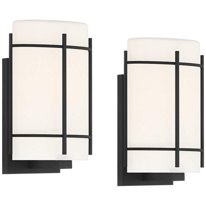Image 1 Tomlin 12 3/4" High Black and White Glass Wall Light Set of 2