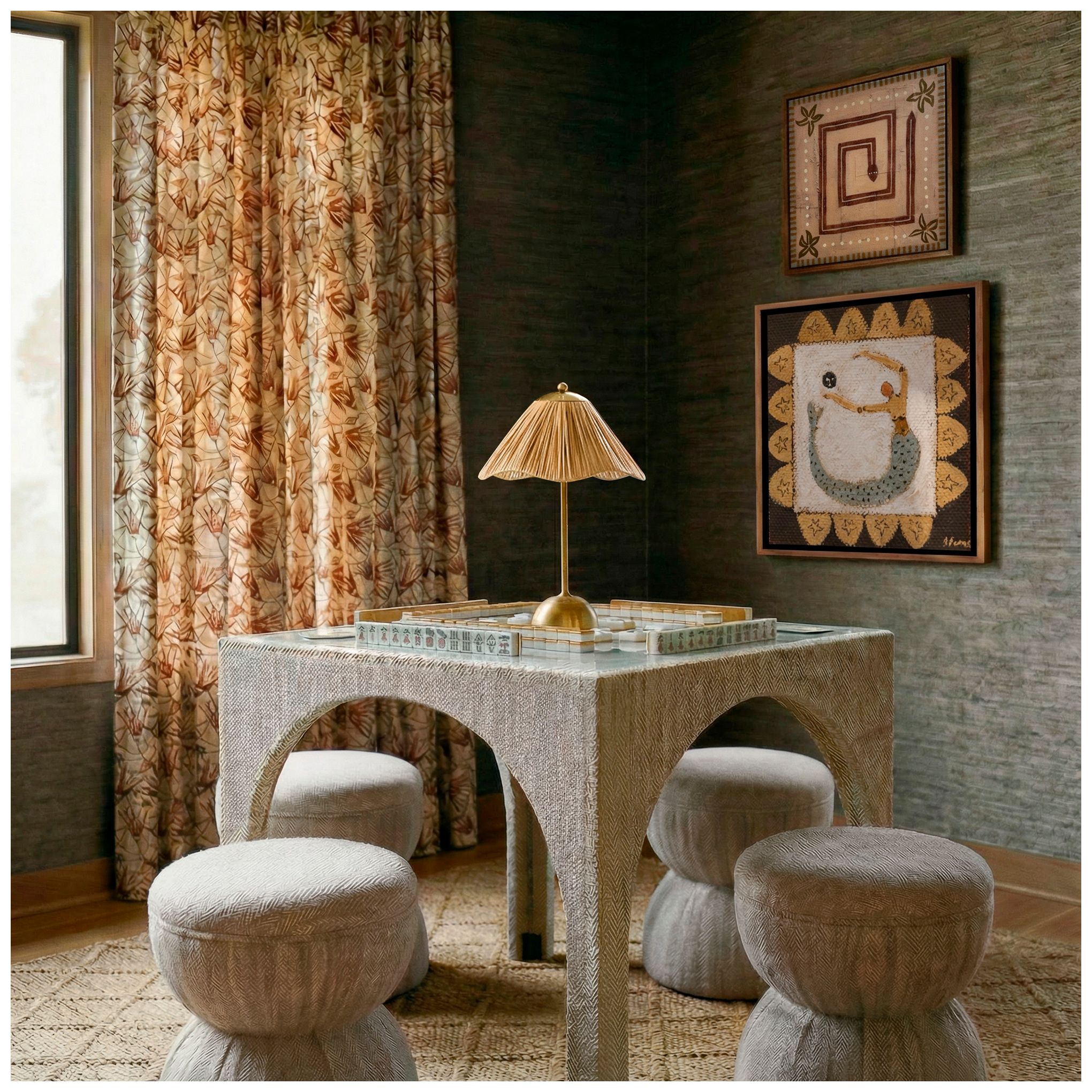 Image 2 Tomlin Beige Game Table and Ottoman Set more views