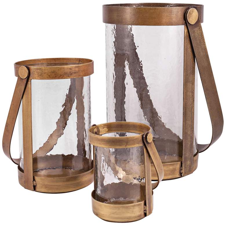 Image 1 Tonal Antique Brass Clear 3-Piece Pillar Candle Holder Set