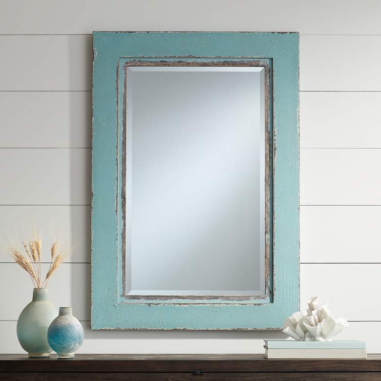 Image 1 Tonya 26 inch x 37 1/2 inch Distressed Blue Wall Mirror