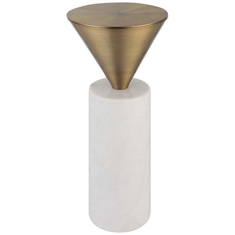 Image 2 Top Hat 8 3/4" Wide Brushed Brass White Marble Drink Table