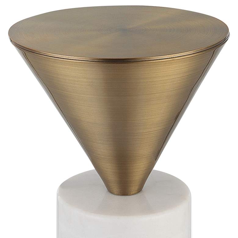 Image 3 Top Hat 8 3/4 inch Wide Brushed Brass White Marble Drink Table more views