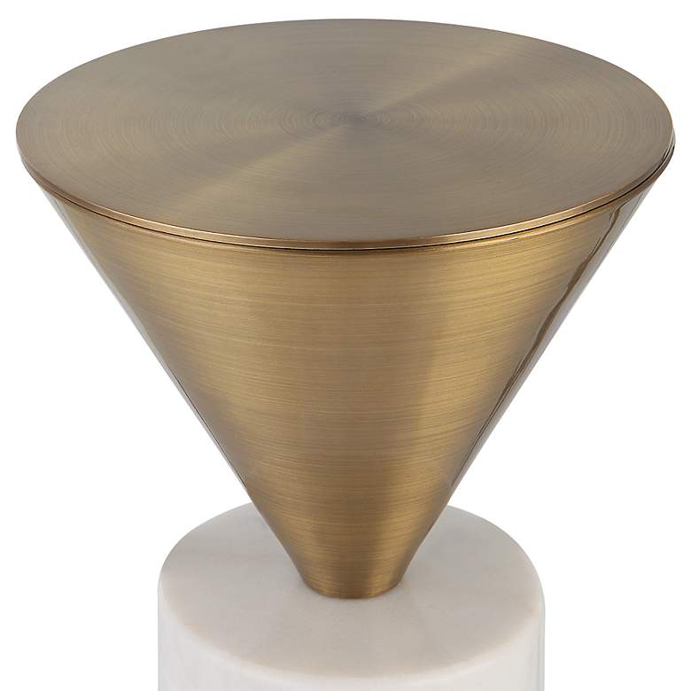 Image 3 Top Hat 8 3/4" Wide Brushed Brass White Marble Drink Table more views