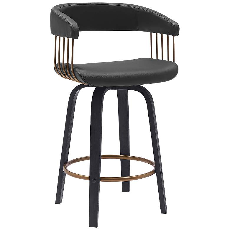 Image 2 Topanga 26 1/4" Black Faux Leather Swivel Counter Stool