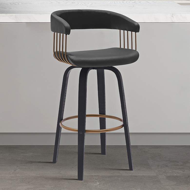 Image 1 Topanga 26 1/4" Black Faux Leather Swivel Counter Stool