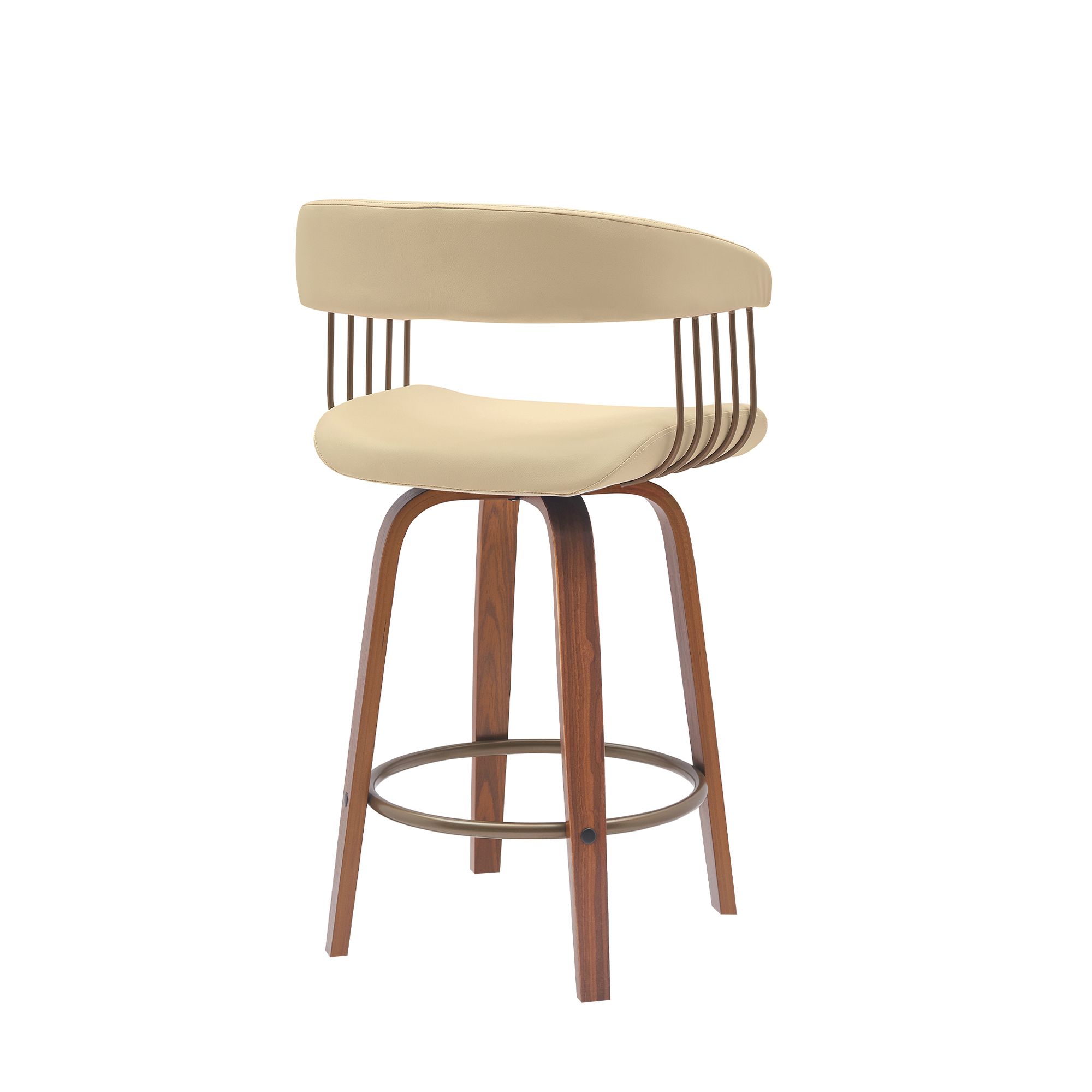 Image 4 Topanga 26 in. Barstool in Walnut Wood, Golden Bronze, Cream Faux Leather more views