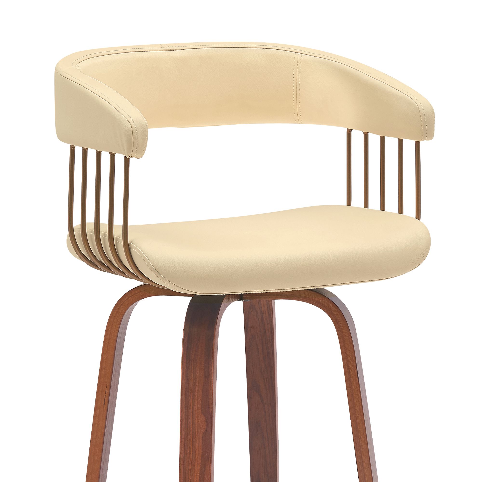 Image 5 Topanga 26 in. Barstool in Walnut Wood, Golden Bronze, Cream Faux Leather more views