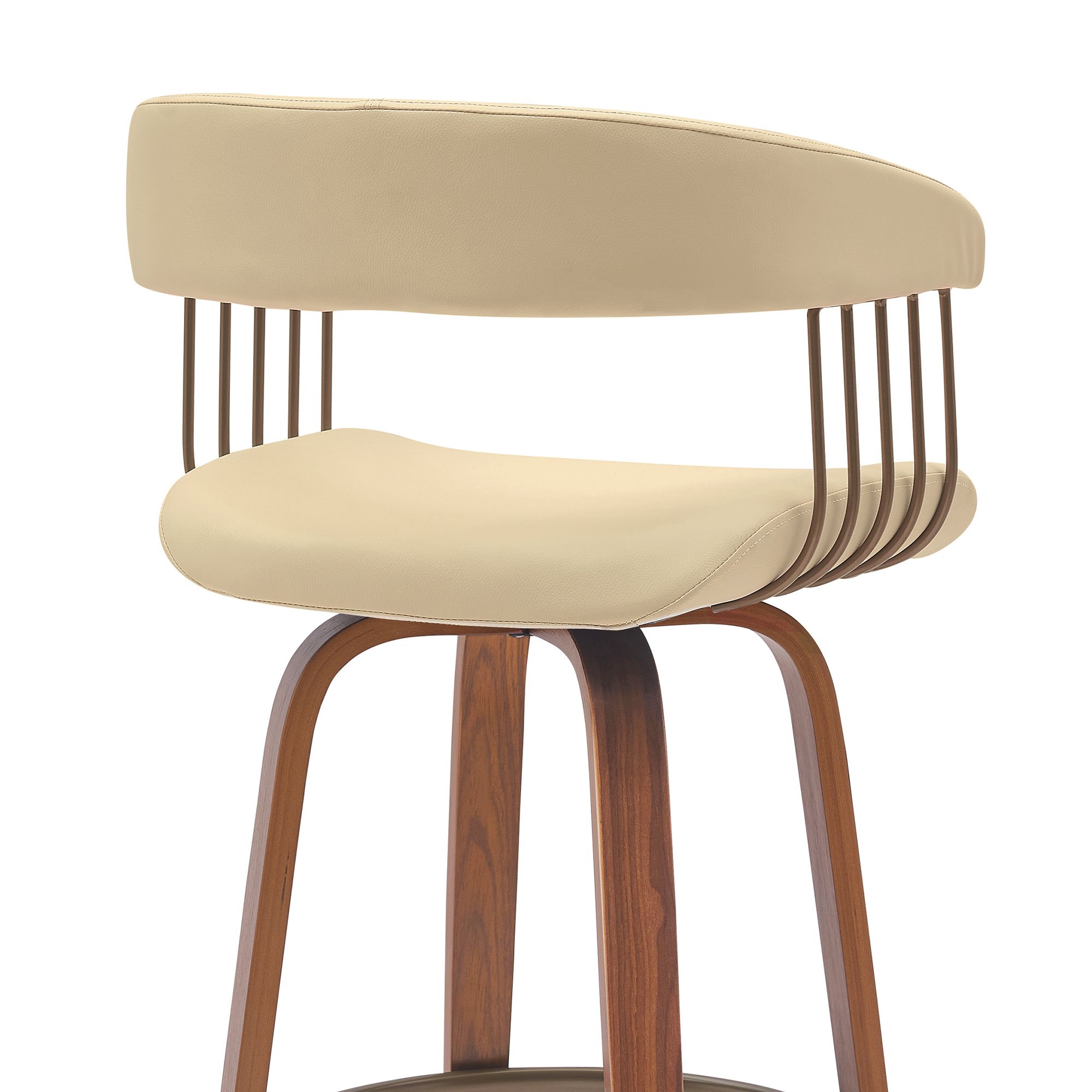 Image 6 Topanga 26 in. Barstool in Walnut Wood, Golden Bronze, Cream Faux Leather more views