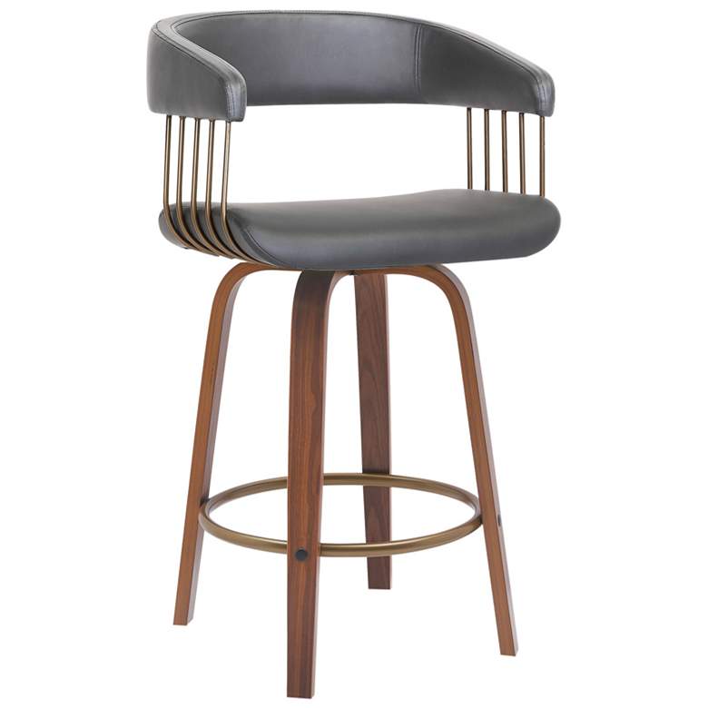 Image 1 Topanga 26 in. Barstool in Walnut Wood, Golden Bronze, Grey Faux Leather