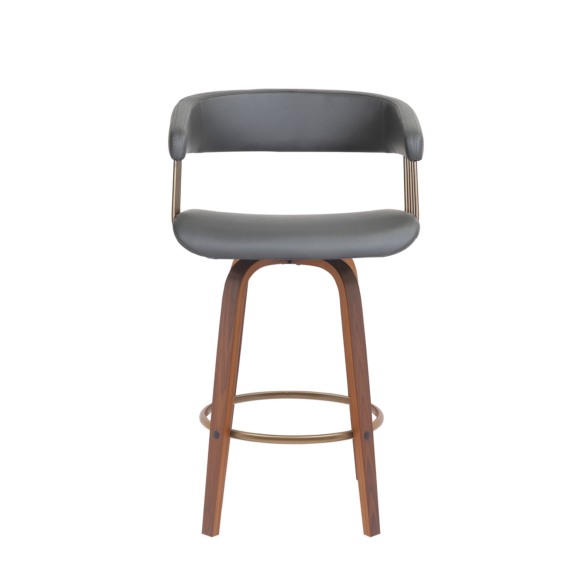 Image 3 Topanga 26 in. Barstool in Walnut Wood, Golden Bronze, Grey Faux Leather more views
