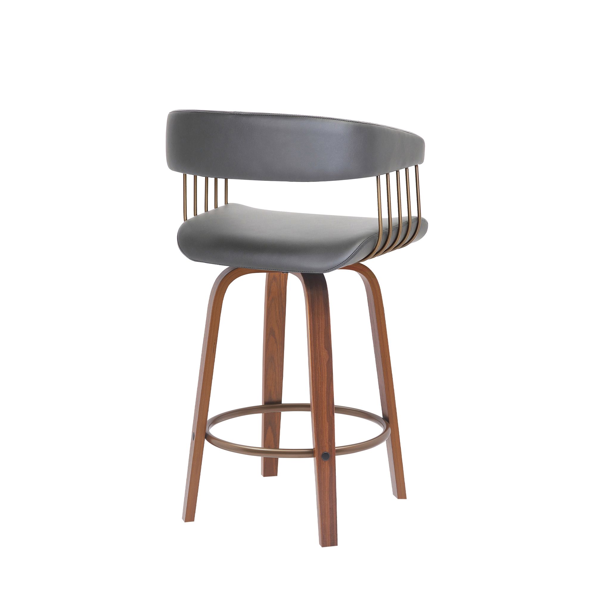 Image 4 Topanga 26 in. Barstool in Walnut Wood, Golden Bronze, Grey Faux Leather more views