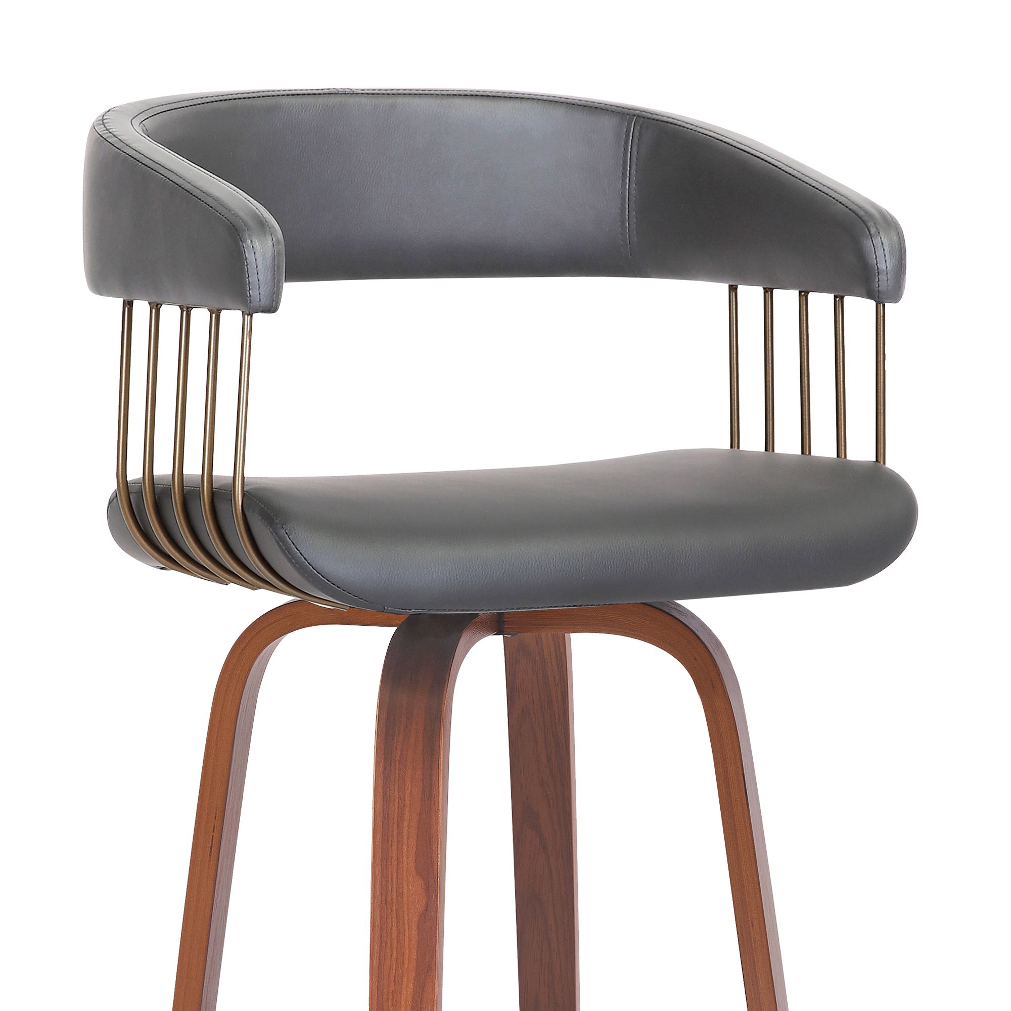 Image 5 Topanga 26 in. Barstool in Walnut Wood, Golden Bronze, Grey Faux Leather more views