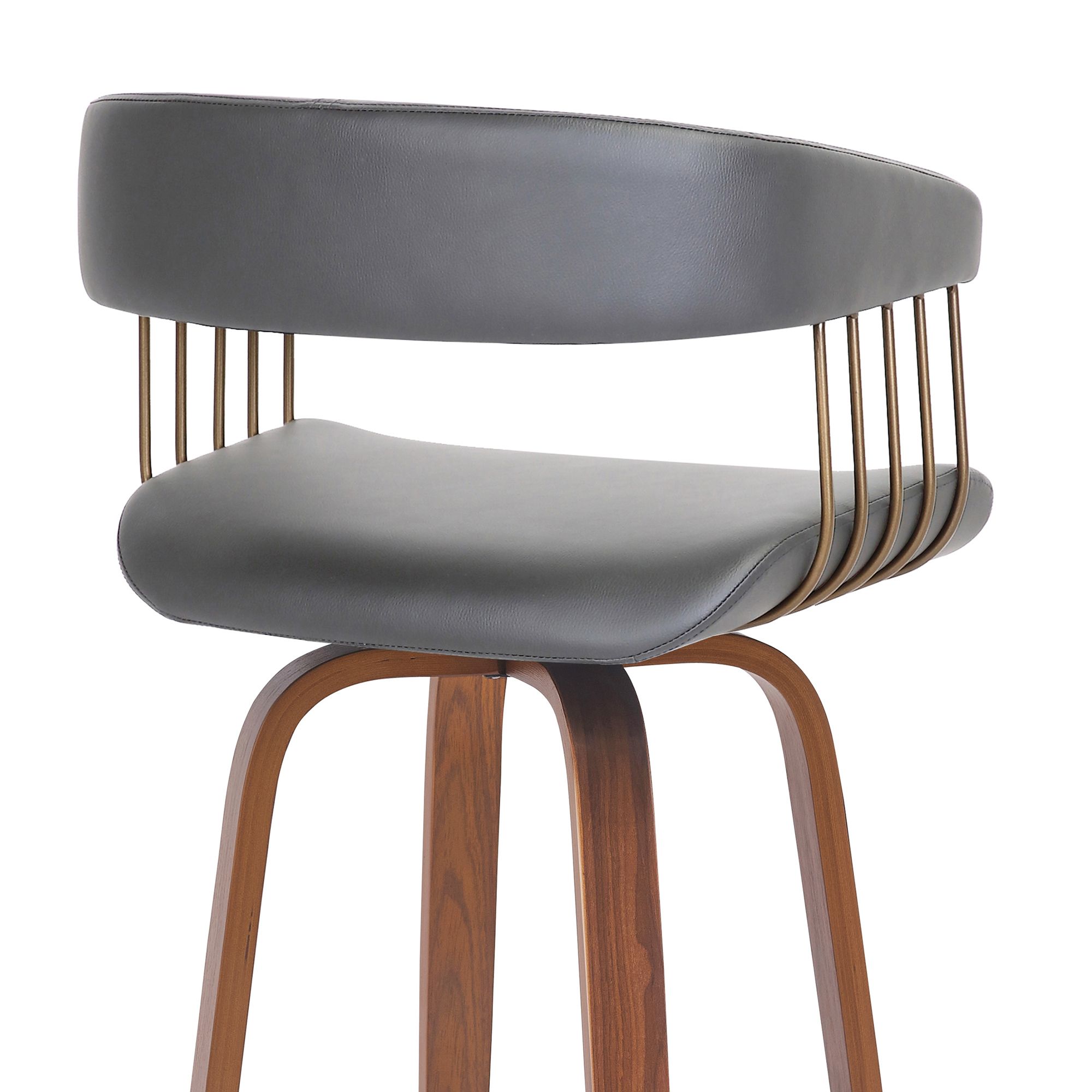 Image 6 Topanga 26 in. Barstool in Walnut Wood, Golden Bronze, Grey Faux Leather more views