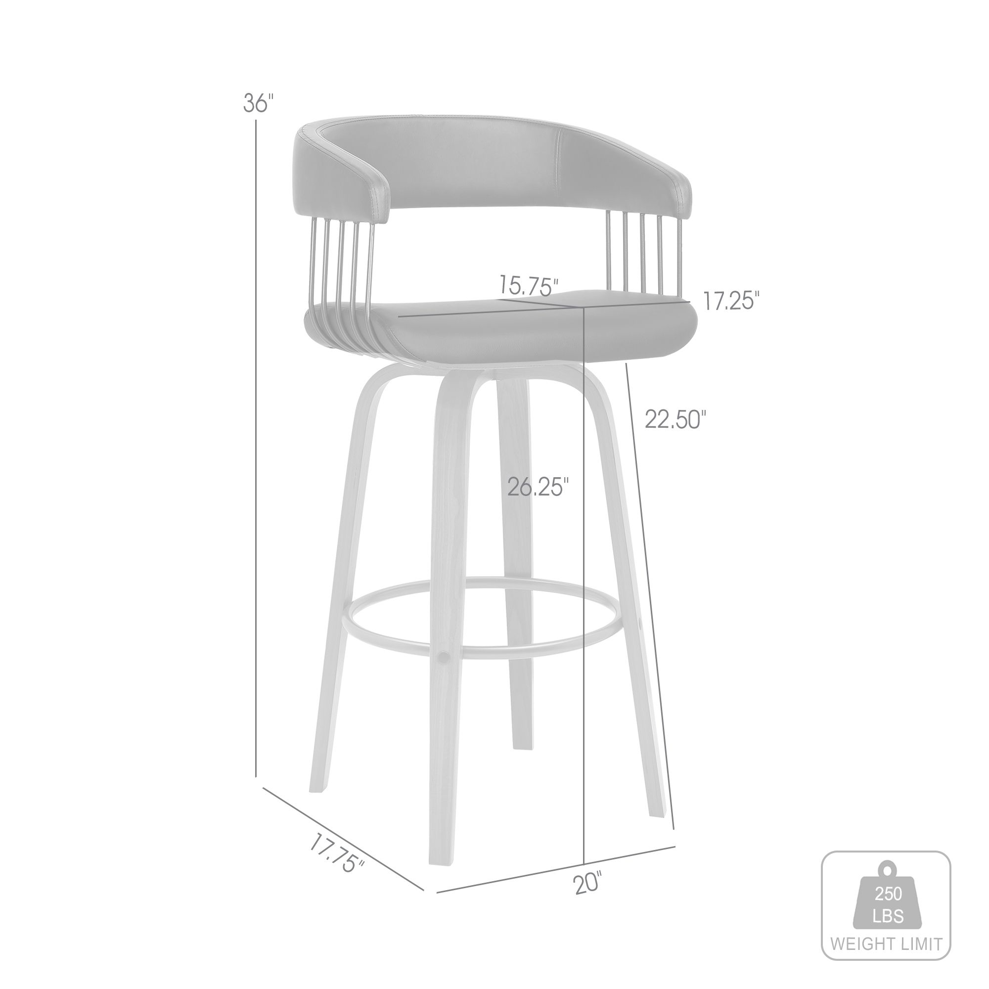 Topanga 26 in. Barstool in Walnut Wood, Golden Bronze, Grey Faux Leather