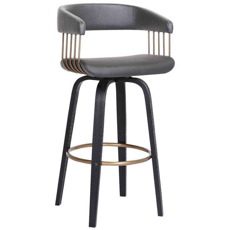 Image 1 Topanga 26 In. Swivel Counter Stool in Black Wood and Grey Faux Leather