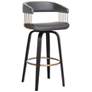 Topanga 26 In. Swivel Counter Stool in Black Wood and Grey Faux Leather