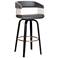 Topanga 26 In. Swivel Counter Stool in Black Wood and Grey Faux Leather