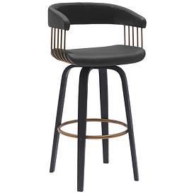 Image1 of Topanga 30.5 in. Barstool in Black Wood, Golden Bronze, Black Faux Leather