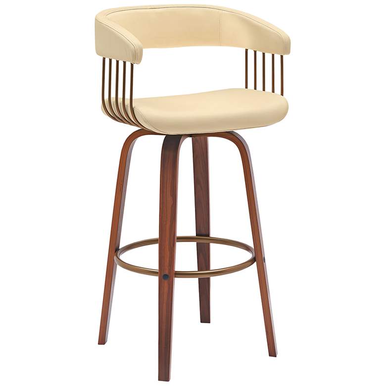 Image 2 Topanga 30.5 in. Barstool in Walnut Wood, Golden Bronze, Cream Faux Leather