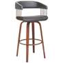 Topanga 30.5 in. Barstool in Walnut Wood, Golden Bronze, Grey Faux Leather