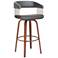 Topanga 30.5 in. Barstool in Walnut Wood, Golden Bronze, Grey Faux Leather