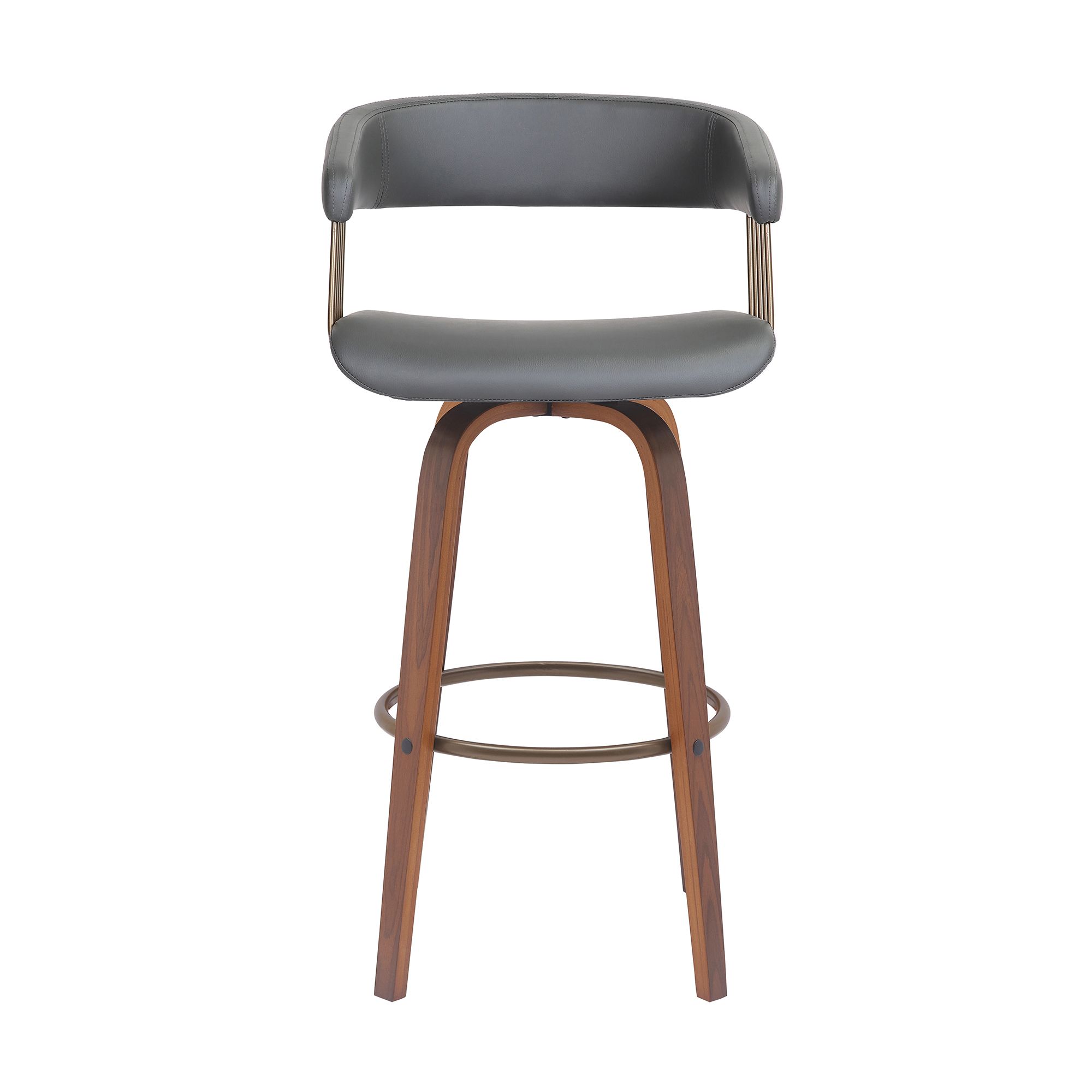 Image 3 Topanga 30.5 in. Barstool in Walnut Wood, Golden Bronze, Grey Faux Leather more views