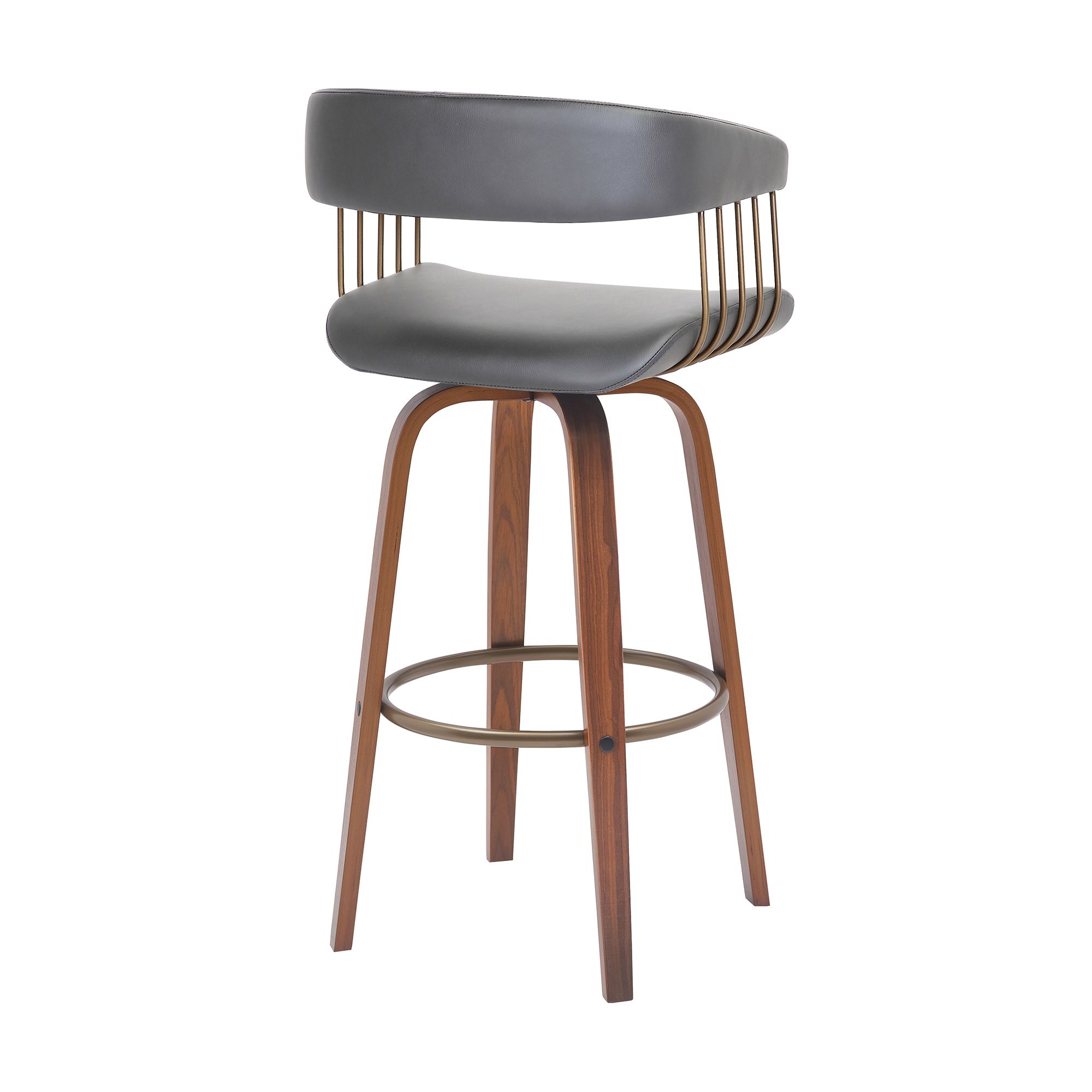 Image 4 Topanga 30.5 in. Barstool in Walnut Wood, Golden Bronze, Grey Faux Leather more views