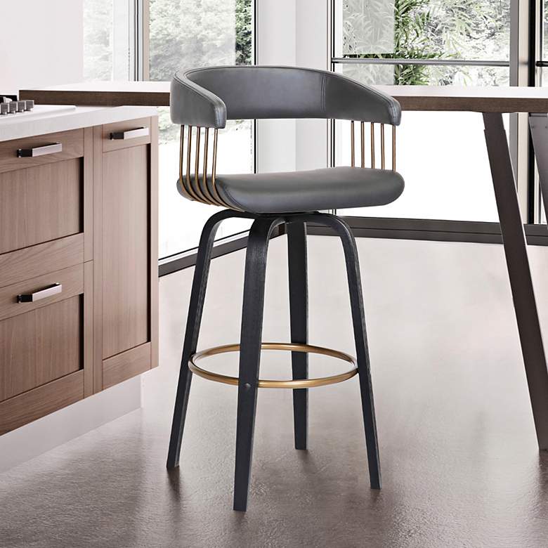 Image 1 Topanga 30 1/2" Gray Faux Leather Swivel Bar Stool