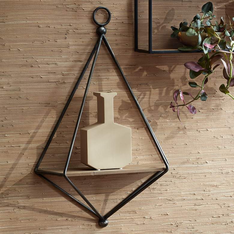 Image 1 Topeka Matte Gray and Brown Triangular Wall Shelf