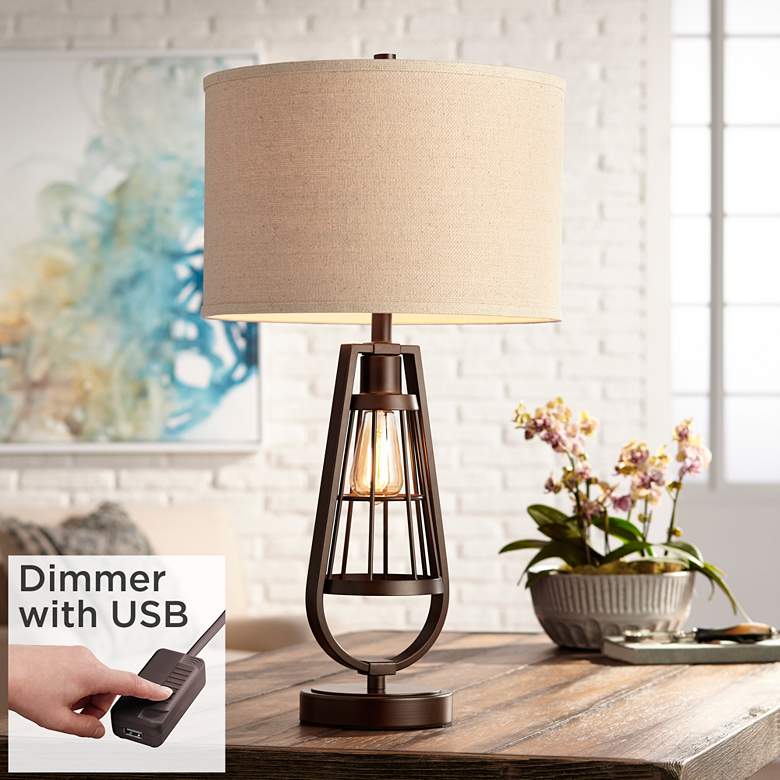 Topher Brown Metal Night Light Table Lamp with USB Cord Dimmer