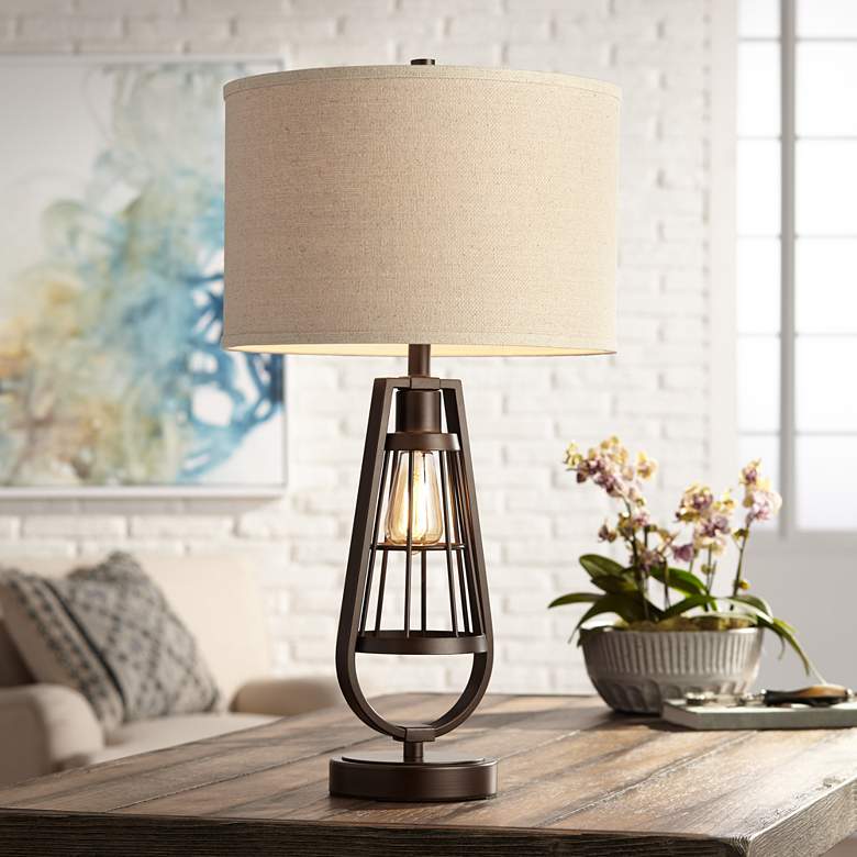 Image 2 Topher Brown Metal Table Lamp with LED Night Light