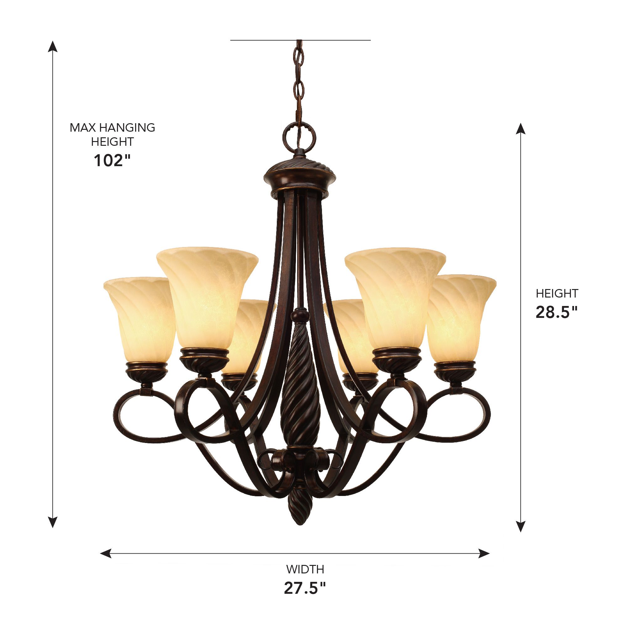 Torbellino 27 1/2" Wide Chandelier in Cordoban Bronze &amp; Remolino G in scene