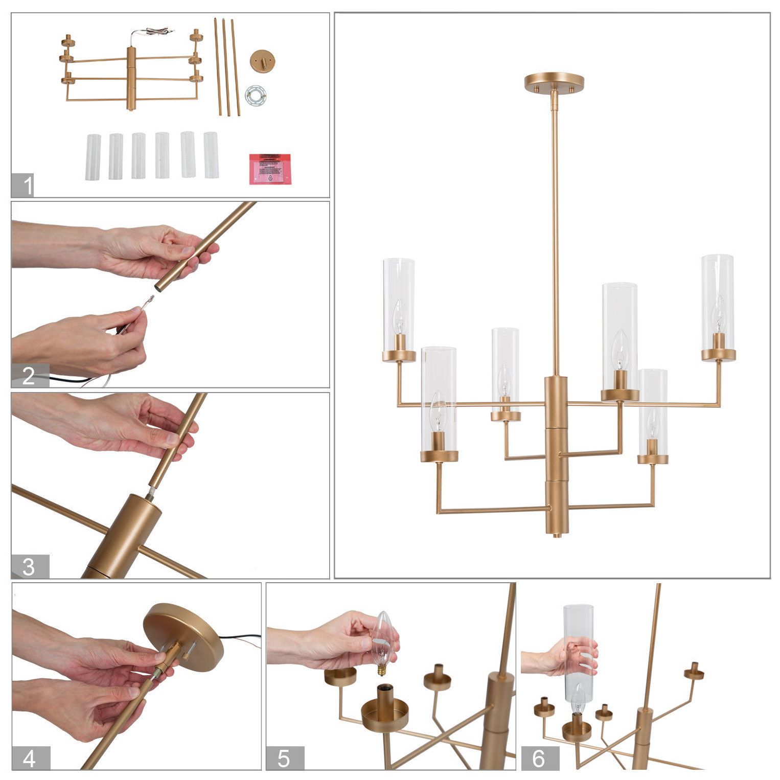 Image 5 Torche 26.4"W 6-Light Modern Linear Cylindrical Glass Chandelier more views