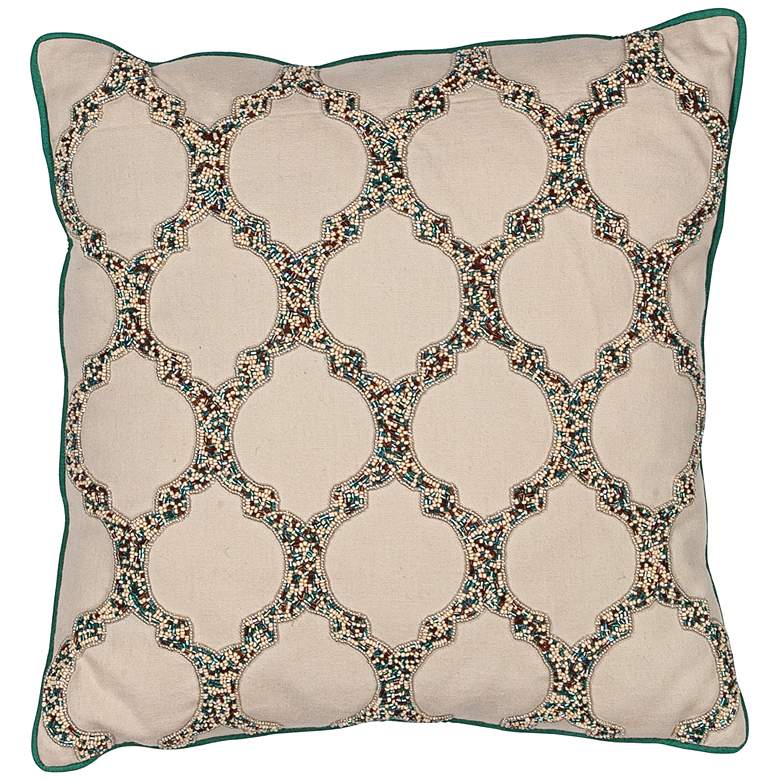 Image 1 Torelli Trefoil Beige 18 inch Square Beaded Decorative Pillow