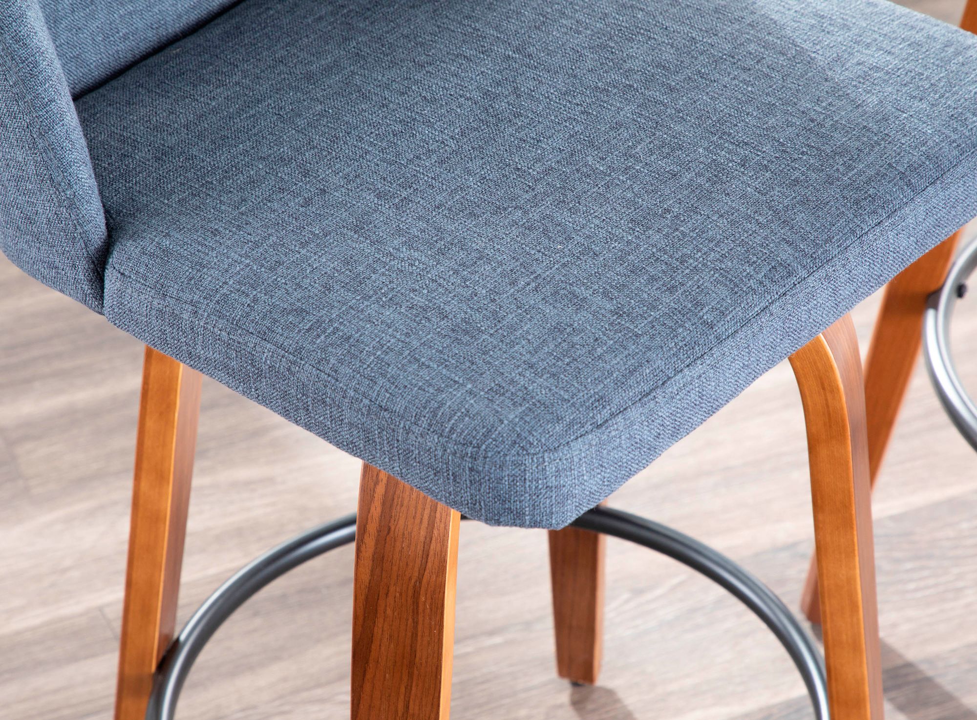 Toriano Counter Stool in Walnut and Blue Fabric by LumiSource Pair