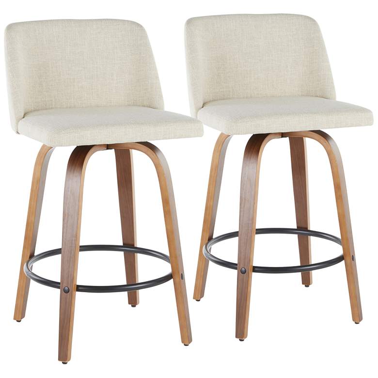 Image 1 Toriano Counter Stool in Walnut and Cream Fabric by LumiSource Pair