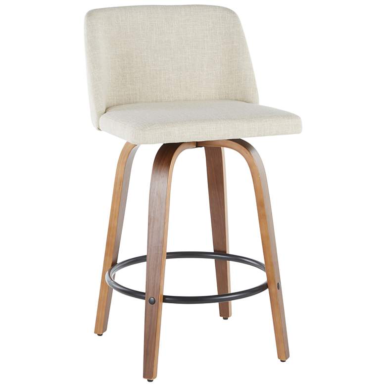 Image 2 Toriano Counter Stool in Walnut and Cream Fabric by LumiSource Pair more views