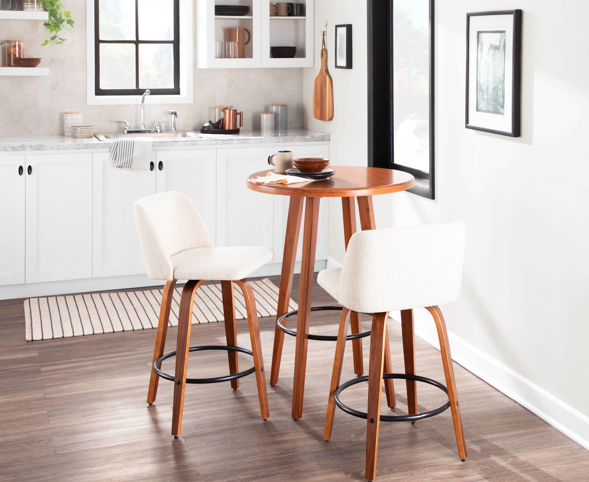 Toriano Counter Stool in Walnut and Cream Fabric by LumiSource Pair