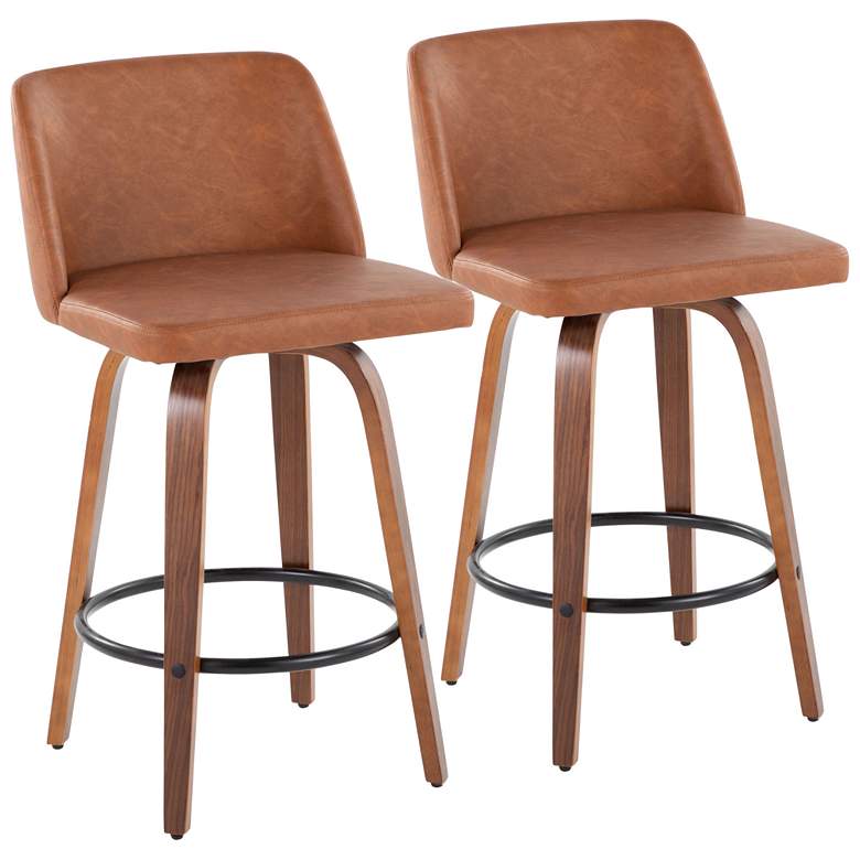 Image 1 Toriano Counter Stool Walnut Camel PU by LumiSource Pair