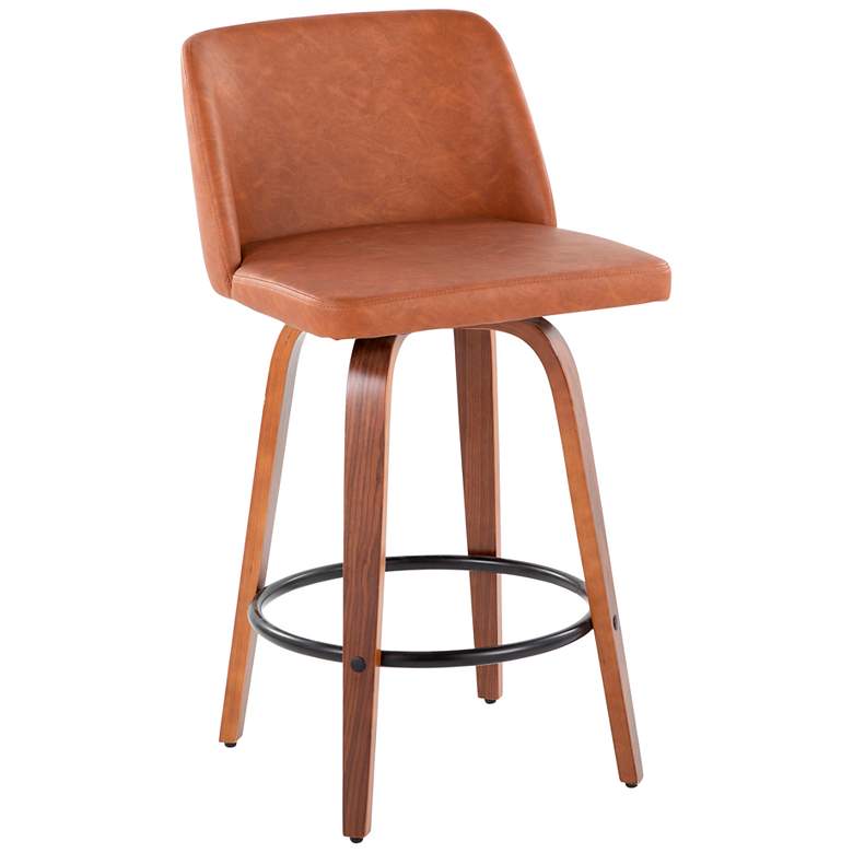 Image 2 Toriano Counter Stool Walnut Camel PU by LumiSource Pair more views