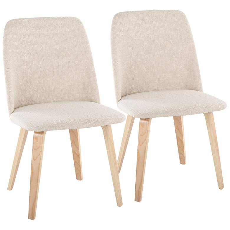 Image 1 Toriano Dining Chair in Natural Wood and Cream Fabric by LumiSource Pair