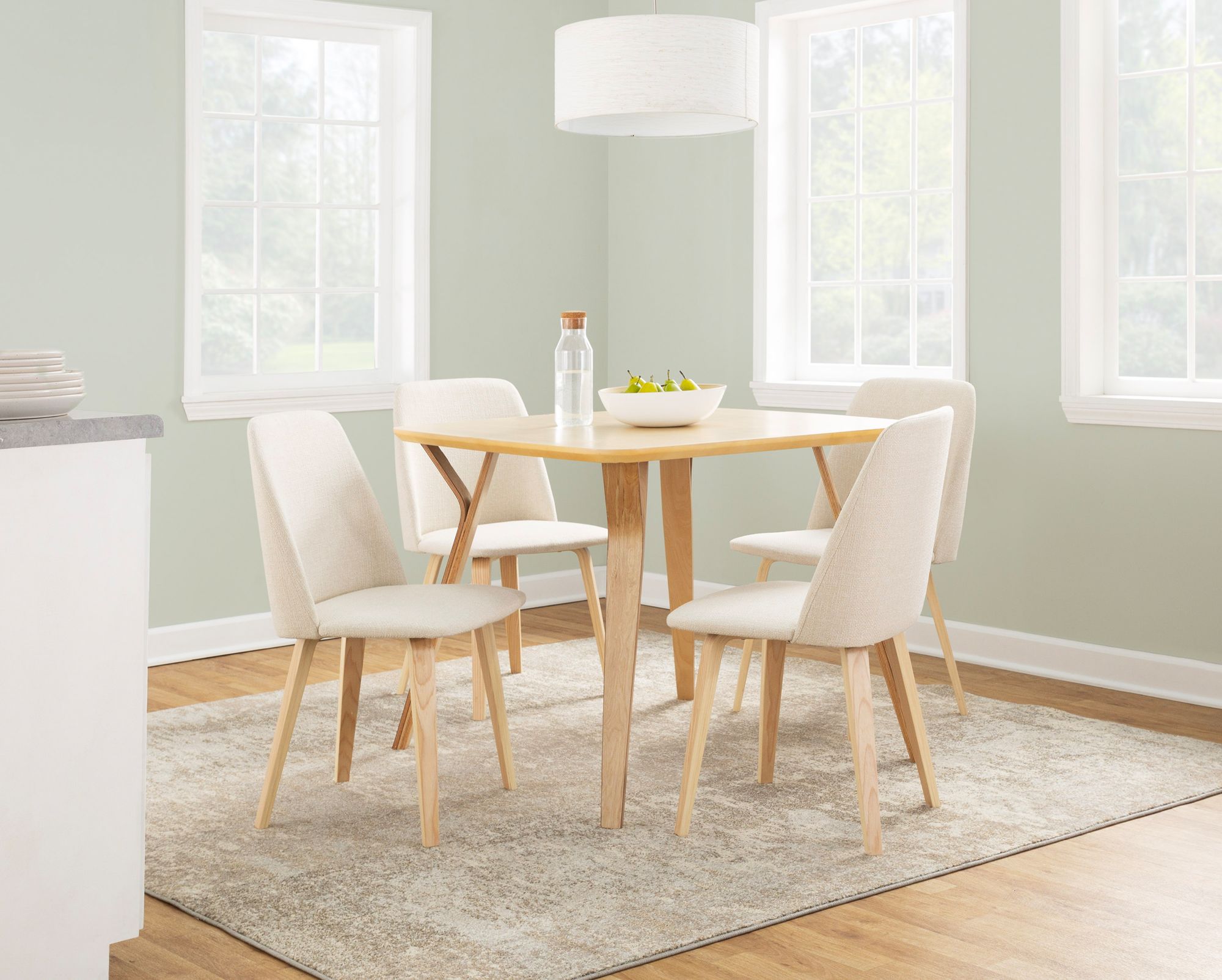 Toriano Dining Chair in Natural Wood and Cream Fabric by LumiSource Pair