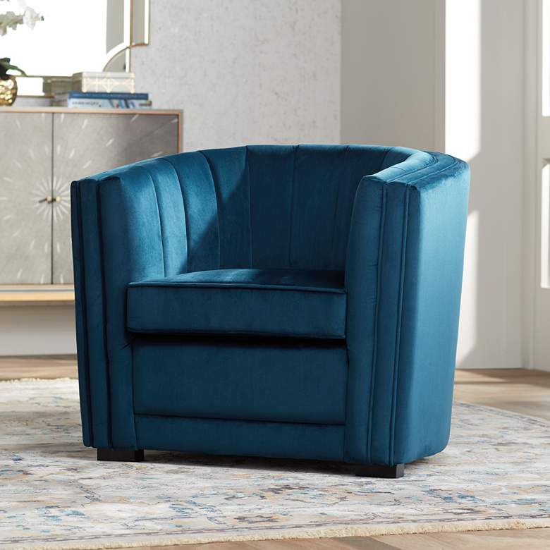 Image 1 Torini Channel Tufted Blue Velvet Accent Chair