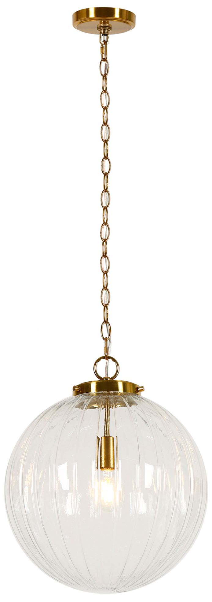 Thumbnail1 of Tororb Modern Brass 15" 1-Light Fluted Clear Glass Globe Pendant Light