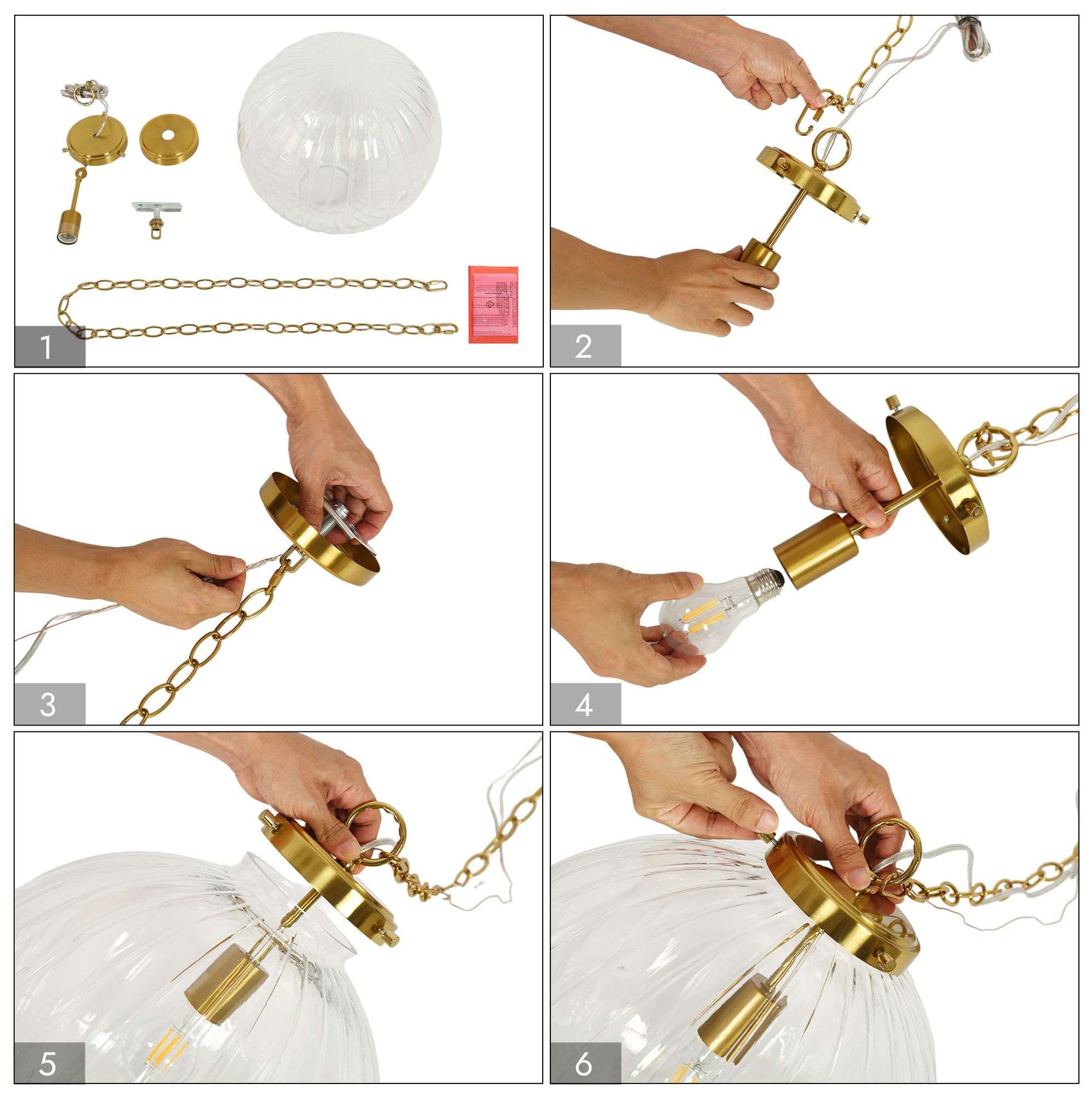 Thumbnail4 of Tororb Modern Brass 15" 1-Light Fluted Clear Glass Globe Pendant Light more views