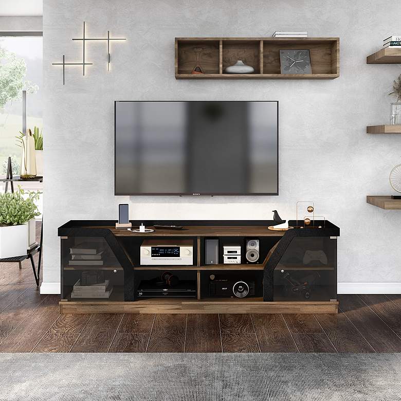 Image 7 Torriston 70 3/4" Wide Light Hickory 8-Shelf 2-Door TV Stand more views