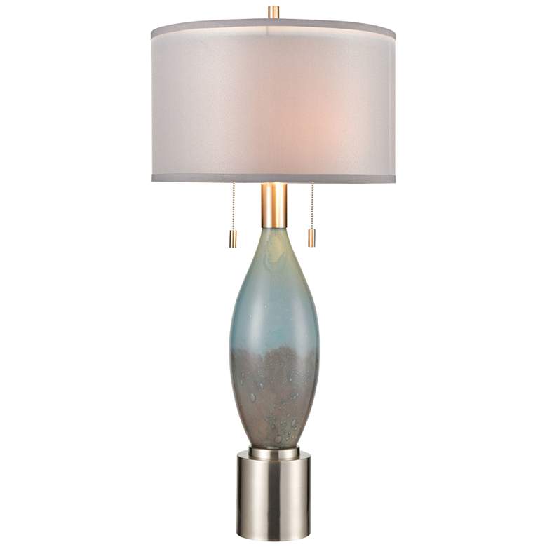 Image 1 Torrontes Brushed Nickel and Blue Glass Table Lamp