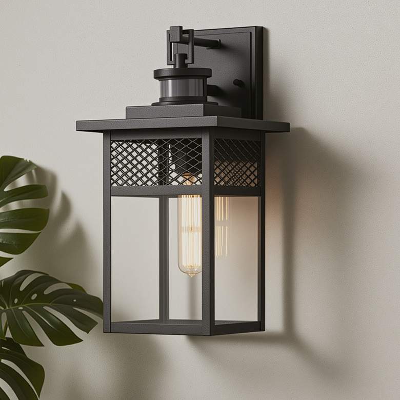 Image 1 Torse 15" High Textured Black Motion Sensor Outdoor Wall Light