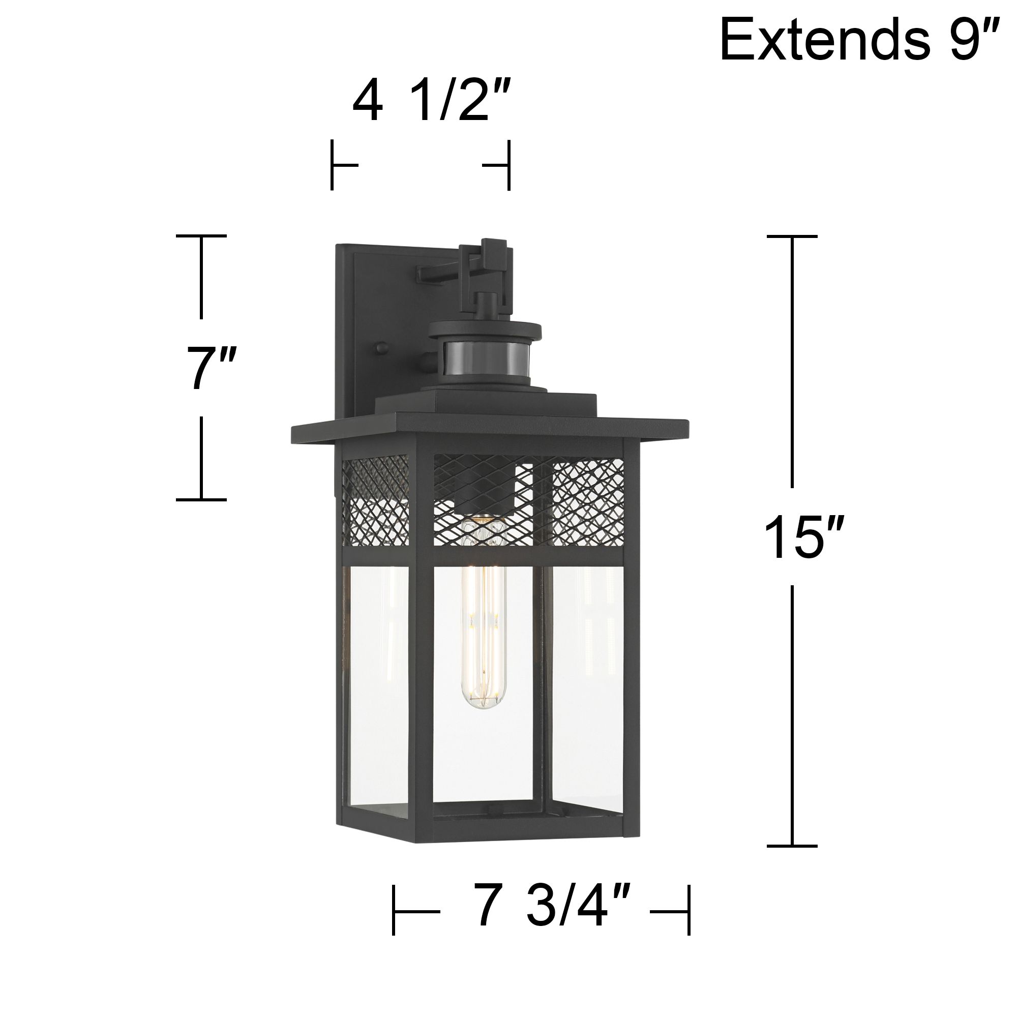 Torse 15" High Textured Black Motion Sensor Outdoor Wall Light